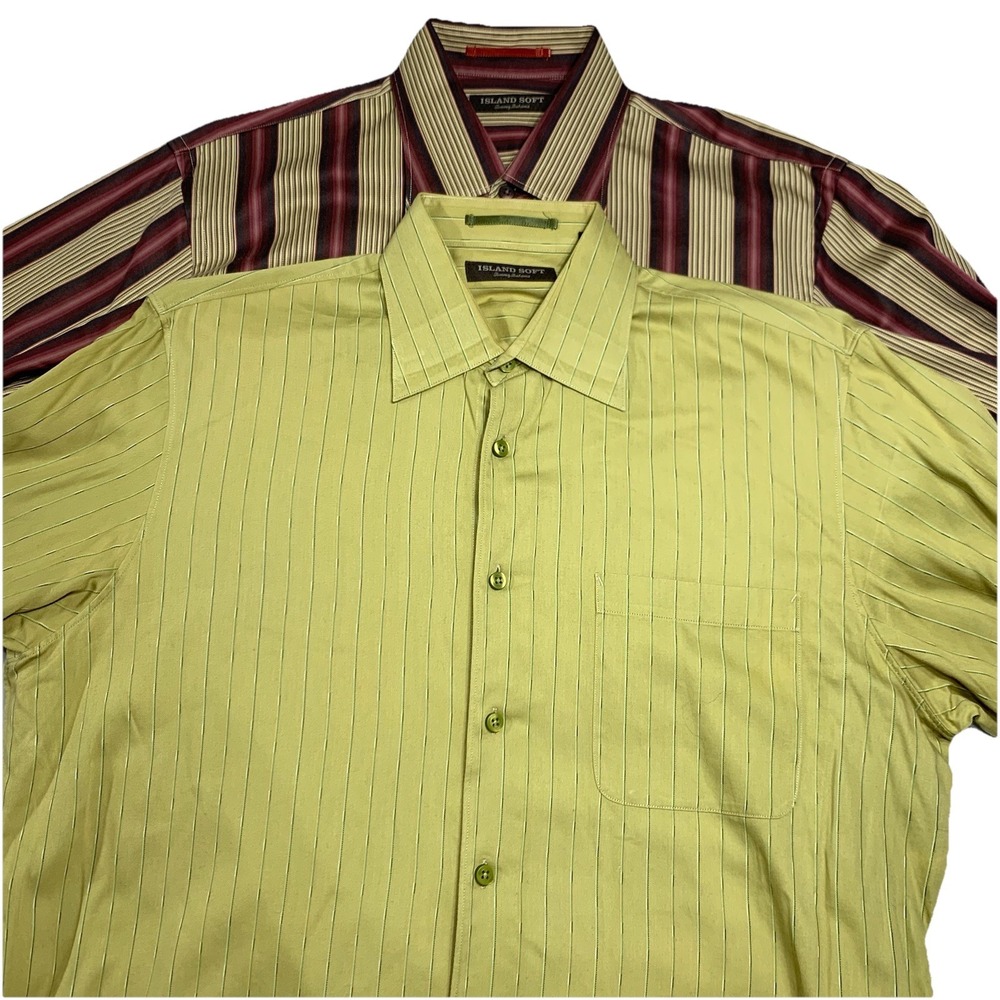 (2) Tommy Bahama Shirts Island Soft Mens M Striped Button Up Long Sleeve Cotton